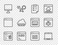 Set line Software, Laptop, Clipboard with checklist, Code terminal, Computer monitor screen, Web development, Binary Royalty Free Stock Photo