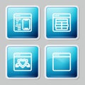 Set line Software, MySQL code, Browser with shield and window icon. Vector Royalty Free Stock Photo