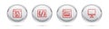 Set line Software, Programming language syntax, Search engine and Computer monitor screen. Silver circle button. Vector Royalty Free Stock Photo