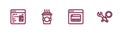 Set line Software, Search engine, Coffee cup to go and Debugging icon. Vector