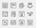 Set line Software, Server, Data, Web Hosting, Processor, Programming language syntax, MySQL code, Books about Royalty Free Stock Photo