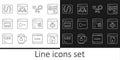 Set line Software, System bug, Debugging, Search engine, Programming language syntax, and Browser with shield icon Royalty Free Stock Photo