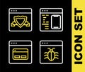 Set line Software, System bug, Search engine and Browser with shield icon. Vector Royalty Free Stock Photo