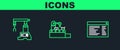 Set line Software, web developer programming code, Assembly line and Factory conveyor system belt icon. Vector Royalty Free Stock Photo