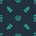 Set line Solar energy panel, Electric tower and Bio fuel barrel on seamless pattern. Vector Royalty Free Stock Photo