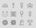 Set line Solar system, Award cup, Marker pen, Atom, Protractor, Abacus, Table lamp and Pencil with eraser icon. Vector Royalty Free Stock Photo