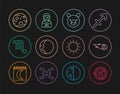 Set line Solar system, Comet falling down fast, Pig zodiac, Eclipse of the sun, Scorpio, Planet Mars, Sun and Astrology Royalty Free Stock Photo