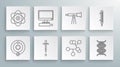 Set line Solar system, Computer monitor with keyboard and mouse, Pipette, Molecule, DNA symbol, Telescope, Meteorology