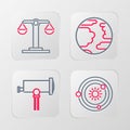 Set line Solar system, Telescope, Planet Mercury and Libra zodiac icon. Vector