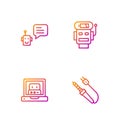 Set line Soldering iron, Creating robot, Bot and Robot low battery charge. Gradient color icons. Vector Royalty Free Stock Photo