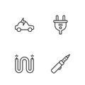 Set line Soldering iron, Electric cable, car and plug icon. Vector Royalty Free Stock Photo
