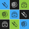 Set line Soldering iron, Robot vacuum cleaner and Humanoid robot icon. Vector