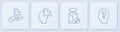 Set line Solution to the problem, Sedative pills, and Head with question mark. White square button. Vector