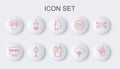 Set line South Korean won coin, K-pop, map, Traditional fan, Love with heart, hat, N Seoul tower and Kimono icon. Vector