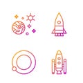 Set line Space shuttle and rockets, Satellites orbiting the planet Earth, Space and planet and Rocket ship. Gradient