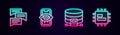 Set line Speech bubble chat, Computer vision, Cloud database and Processor CPU. Glowing neon icon. Vector Royalty Free Stock Photo