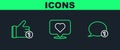 Set line Speech bubble chat, Hand like and Like heart icon. Vector