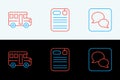 Set line Speech bubble chat, School Bus and Dossier folder icon. Vector Royalty Free Stock Photo