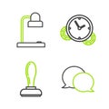 Set line Speech bubble chat, Stamp, Time Management and Table lamp icon. Vector