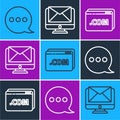 Set line Speech bubble chat, Website template and Monitor and envelope icon. Vector Royalty Free Stock Photo
