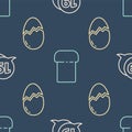 Set line Speech bubble with happy easter, Broken egg and Easter cake on seamless pattern. Vector