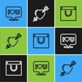 Set line Speech bubble with I love you, Shopping bag and Amour heart and arrow icon. Vector Royalty Free Stock Photo