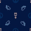 Set line Speedometer, Fire extinguisher and Engine piston on seamless pattern. Vector