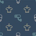 Set line Spice in can, T-shirt and Security camera on seamless pattern. Vector