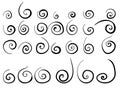 set of line spiral elements for design, simple curls with lines of different thicknesses