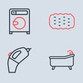 Set line Sponge, Portable vacuum cleaner, Bathtub and Washer icon. Vector