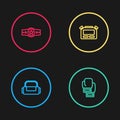 Set line Sport bag, Boxing glove, Stopwatch and belt icon. Vector Royalty Free Stock Photo