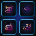 Set line Sport sneakers, Retro typewriter, 90s and Waist bag of banana. Gradient color icons. Vector Royalty Free Stock Photo