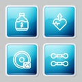 Set line Sports nutrition, Heartbeat increase, Weight plate and Dumbbell icon. Vector