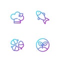 Set line Sprout, Acorn, Vegan food diet and Fish. Gradient color icons. Vector