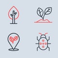 Set line Sprout, Location with leaf, Colorado beetle and Tree icon. Vector