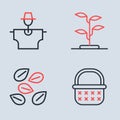 Set line Sprout, Seeds of specific plant, Wicker basket and Scarecrow icon. Vector