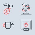 Set line Sprout, Watering can, Colorado beetle and icon. Vector