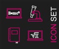 Set line Square root of x glyph, Book, Microscope and Equation solution icon. Vector Royalty Free Stock Photo