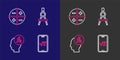 Set line Square root of x glyph, Function mathematical symbol, Drawing compass and XYZ Coordinate system icon. Vector