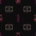 Set line Square root of x glyph, Geometric figure Cylinder and Ruler on seamless pattern. Vector Royalty Free Stock Photo