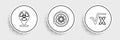 Set line Square root of x glyph, Radioactive in location and Solar system icon. Vector Royalty Free Stock Photo
