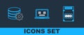 Set line SSD card, Setting database server and Dead laptop icon. Vector Royalty Free Stock Photo