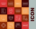Set line SSHD card, Case of computer, Computer cooler, SSD, Web camera, RAM, random access memory and icon. Vector