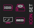 Set line SSHD card, Computer monitor screen, cooler and Hard disk drive HDD icon. Vector