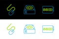 Set line SSHD card, Computer mouse and cooler icon. Vector