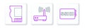 Set line SSHD card, SD and Router and wi-fi signal icon. Vector