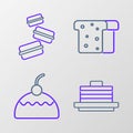 Set line Stack of pancakes, Cake, Bread toast and Macaron cookie icon. Vector