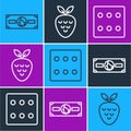 Set line Stacks paper money cash, Game dice and Casino slot machine with strawberry icon. Vector Royalty Free Stock Photo