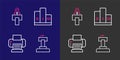 Set line Stage stand or tribune, Printer, Award over winner podium and icon. Vector