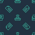 Set line Stamp, File document and Business card on seamless pattern. Vector